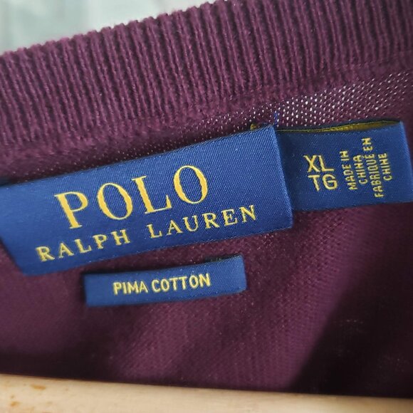 Polo Ralph Lauren V Neck Sweater Men's Pima Cotton Maroon Ribbed Edge Preppy XL - Picture 6 of 6